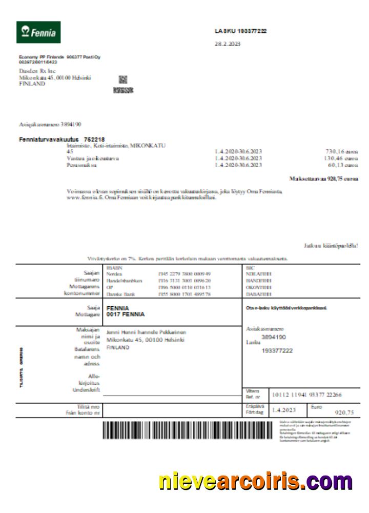 Fennia Insurance company business bill